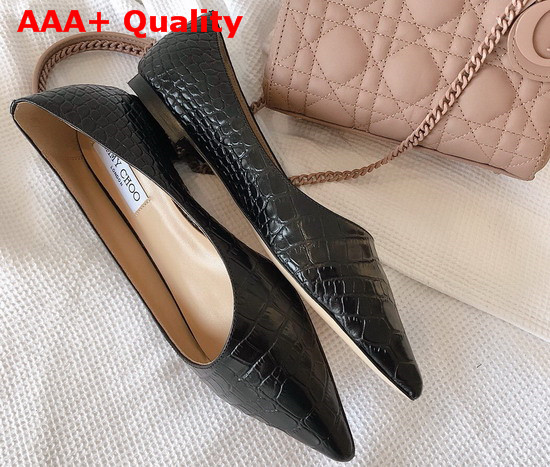 Jimmy Choo Love Flat Black Croc Embossed Leather Flat Pumps Replica