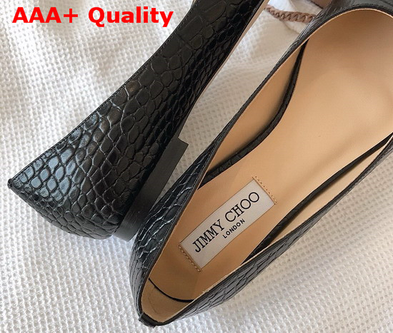 Jimmy Choo Love Flat Black Croc Embossed Leather Flat Pumps Replica