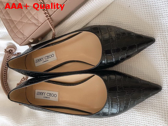 Jimmy Choo Love Flat Black Croc Embossed Leather Flat Pumps Replica