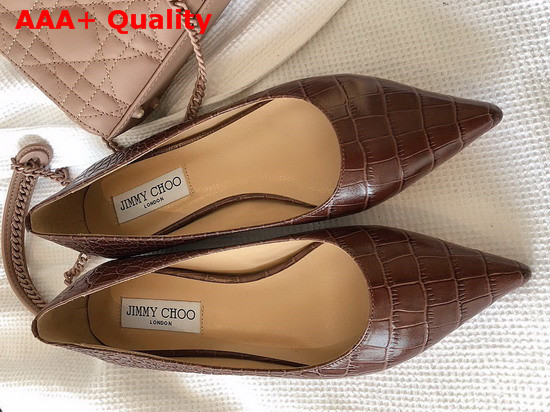 Jimmy Choo Love Flat Brown Croc Embossed Leather Flat Pumps Replica