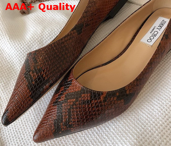 Jimmy Choo Love Flat Brown Snake Print Leather Flat Pumps Replica