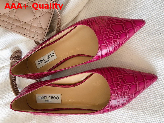 Jimmy Choo Love Flat Pink Croc Embossed Leather Flat Pumps Replica