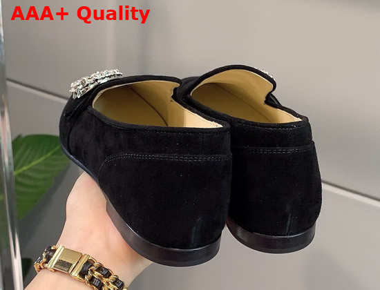 Jimmy Choo Mani Flat Black Suede Loafers with Crystal Buckle Replica