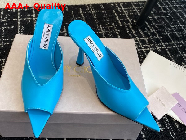 Jimmy Choo Maryanne Mule 100 Sky Blue Calf Leather Pointed Toe Mules Replica