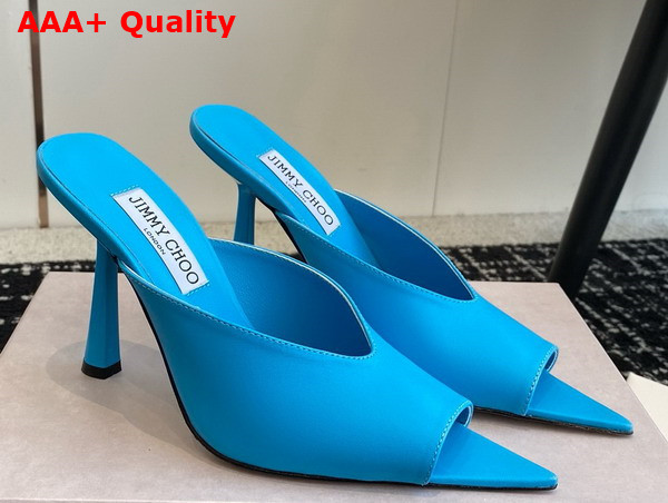 Jimmy Choo Maryanne Mule 100 Sky Blue Calf Leather Pointed Toe Mules Replica