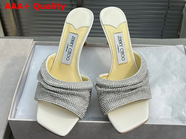 Jimmy Choo Naria Mule 75 Latte Nappa Leather Mules with Crystal Mesh Replica