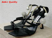 Jimmy Choo Ottilia 90 Black Nappa Leather Sandals with Crystal and Pearl Strap Replica