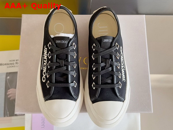 Jimmy Choo Palma Maxi F Black and Latte Canvas Platform Trainers with Embroidered Logo Replica