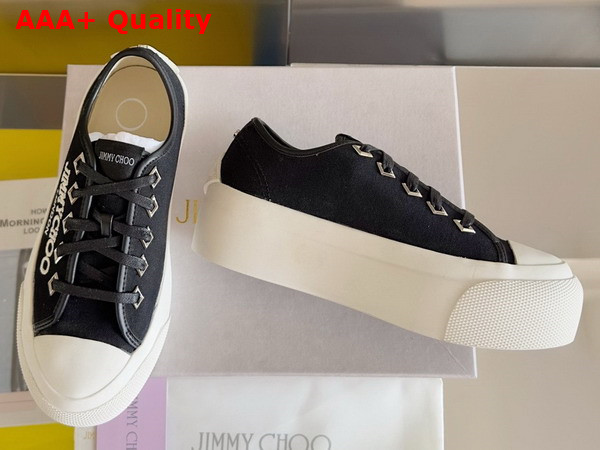 Jimmy Choo Palma Maxi F Black and Latte Canvas Platform Trainers with Embroidered Logo Replica