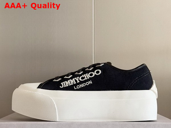 Jimmy Choo Palma Maxi F Black and Latte Canvas Platform Trainers with Embroidered Logo Replica