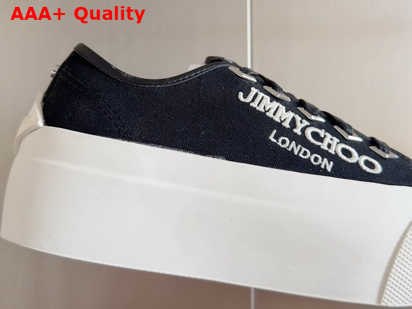 Jimmy Choo Palma Maxi F Black and Latte Canvas Platform Trainers with Embroidered Logo Replica