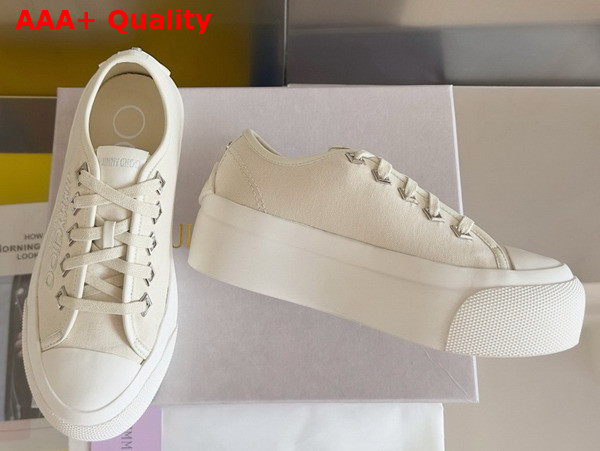 Jimmy Choo Palma Maxi F Latte Canvas Platform Trainers with Embroidered Logo Replica