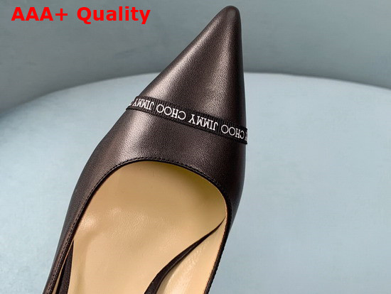 Jimmy Choo Rene 65 Black Nappa Leather Pointed Pumps with Logo Woven Ribbon Replica