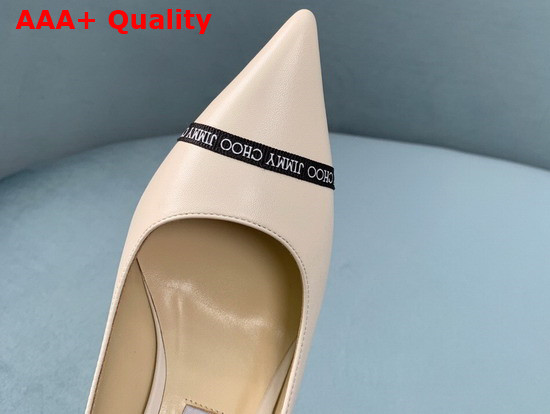 Jimmy Choo Rene 65 Latte Nappa Leather Pointed Pumps with Logo Woven Ribbon Replica