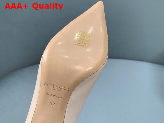 Jimmy Choo Rene 65 Latte Nappa Leather Pointed Pumps with Logo Woven Ribbon Replica