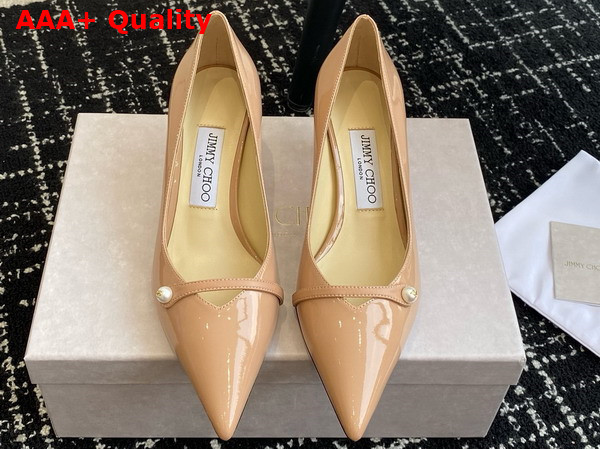 Jimmy Choo Rosalia 65 Ballet Pink Patent Pointed Pumps with Pearl Detail Replica