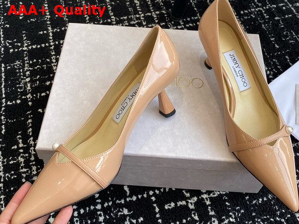 Jimmy Choo Rosalia 65 Ballet Pink Patent Pointed Pumps with Pearl Detail Replica