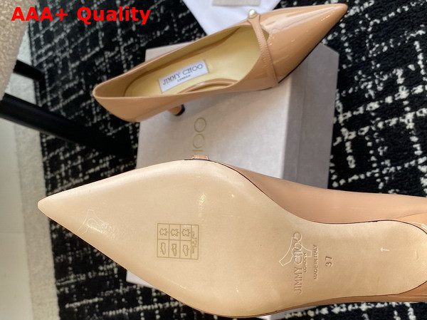 Jimmy Choo Rosalia 65 Ballet Pink Patent Pointed Pumps with Pearl Detail Replica