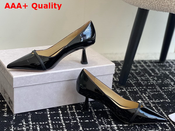 Jimmy Choo Rosalia 65 Black Patent Pointed Pumps with Pearl Detail Replica