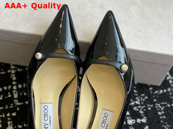 Jimmy Choo Rosalia 65 Black Patent Pointed Pumps with Pearl Detail Replica