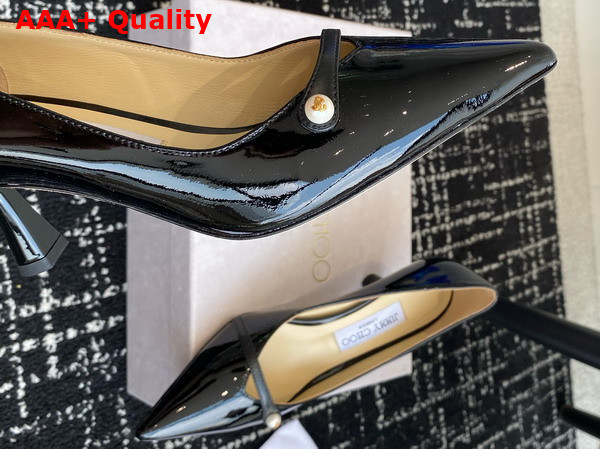 Jimmy Choo Rosalia 65 Black Patent Pointed Pumps with Pearl Detail Replica