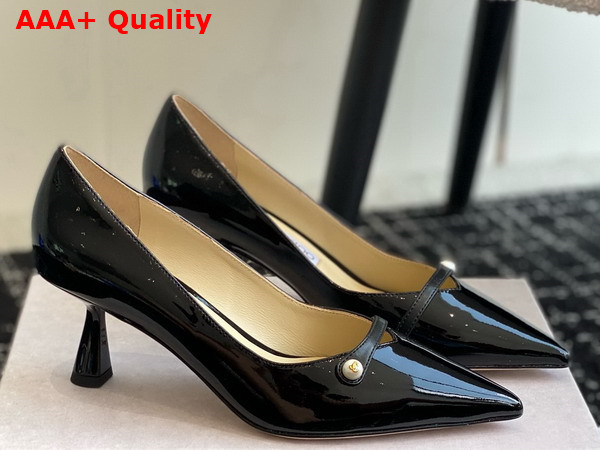 Jimmy Choo Rosalia 65 Black Patent Pointed Pumps with Pearl Detail Replica