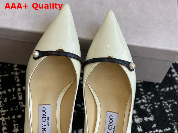 Jimmy Choo Rosalia 65 Latte Patent Pointed Pumps with Pearl Detail Replica