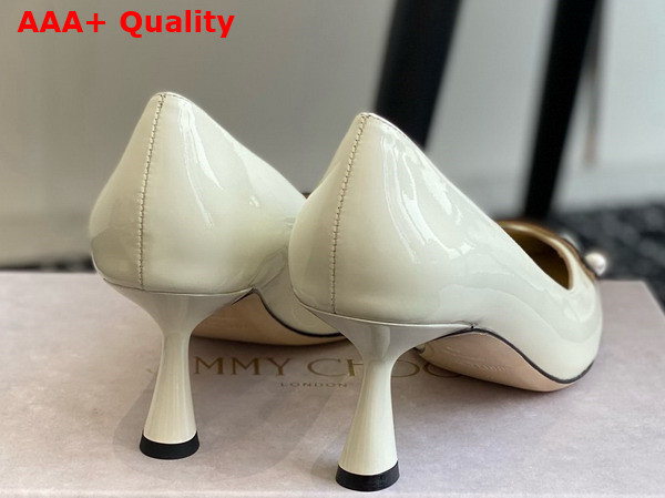 Jimmy Choo Rosalia 65 Latte Patent Pointed Pumps with Pearl Detail Replica