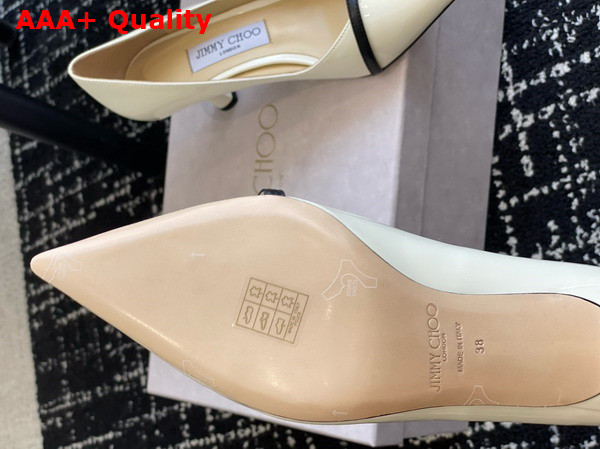 Jimmy Choo Rosalia 65 Latte Patent Pointed Pumps with Pearl Detail Replica