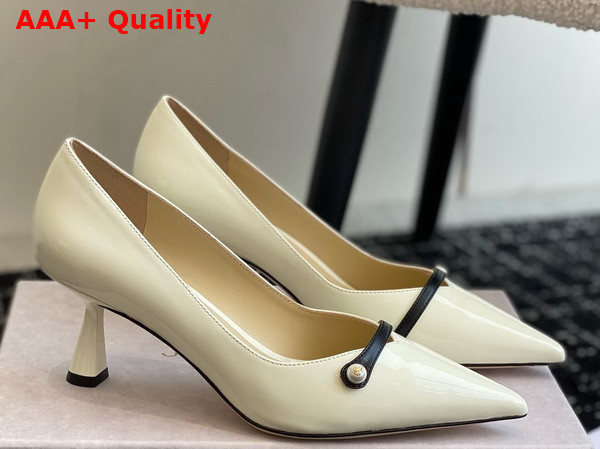 Jimmy Choo Rosalia 65 Latte Patent Pointed Pumps with Pearl Detail Replica