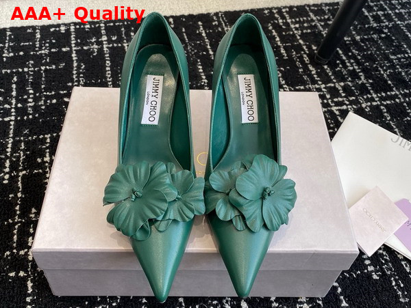 Jimmy Choo Rosalia Flowers 65 Green Nappa Leather Pumps with Flowers Replica