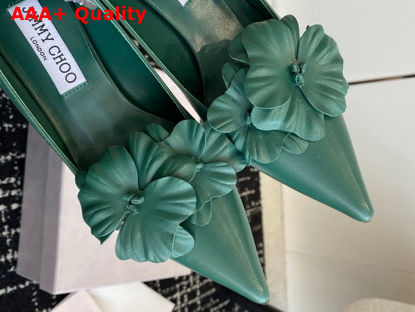 Jimmy Choo Rosalia Flowers 65 Green Nappa Leather Pumps with Flowers Replica