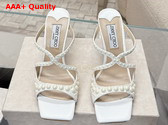 Jimmy Choo Sacoria 85 White Satin Sandals with All Over Pearls Replica