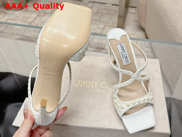 Jimmy Choo Sacoria 85 White Satin Sandals with All Over Pearls Replica