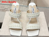 Jimmy Choo Sacoria 85 White Satin Wedge Sandals with All Over Pearls Replica