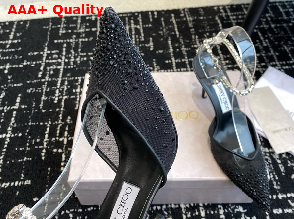 Jimmy Choo Saeda 100 Black Mesh Pumps with Crystals Replica