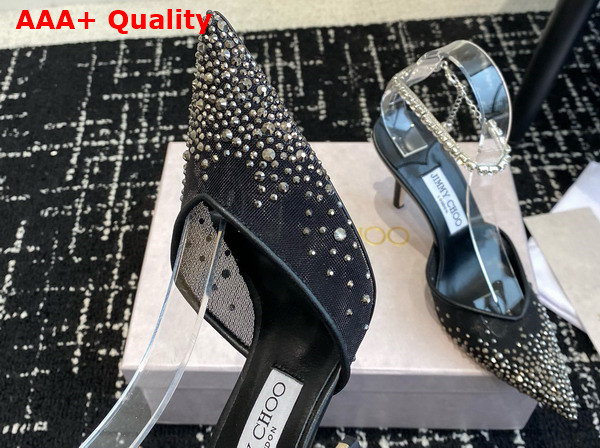 Jimmy Choo Saeda 100 Black and White Mesh Pumps with Crystals Replica