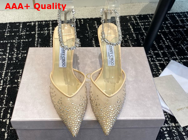 Jimmy Choo Saeda 100 Gold Mesh Pumps with Crystals Replica