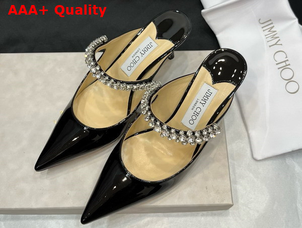 Jimmy Choo Saeda 85 Black Patent Leather Pumps with Crystal Embellishment Replica