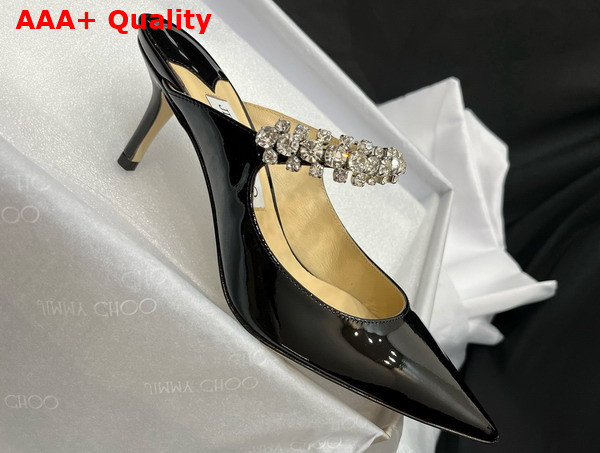 Jimmy Choo Saeda 85 Black Patent Leather Pumps with Crystal Embellishment Replica