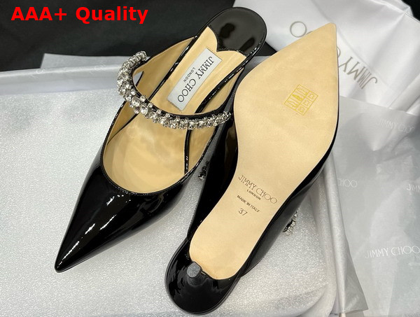 Jimmy Choo Saeda 85 Black Patent Leather Pumps with Crystal Embellishment Replica