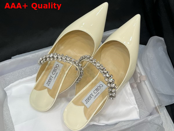 Jimmy Choo Saeda 85 Linen Patent Leather Pumps with Crystal Embellishment Replica