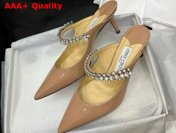 Jimmy Choo Saeda 85 Nude Patent Leather Pumps with Crystal Embellishment Replica