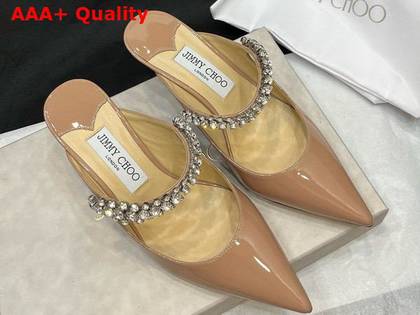 Jimmy Choo Saeda 85 Nude Patent Leather Pumps with Crystal Embellishment Replica