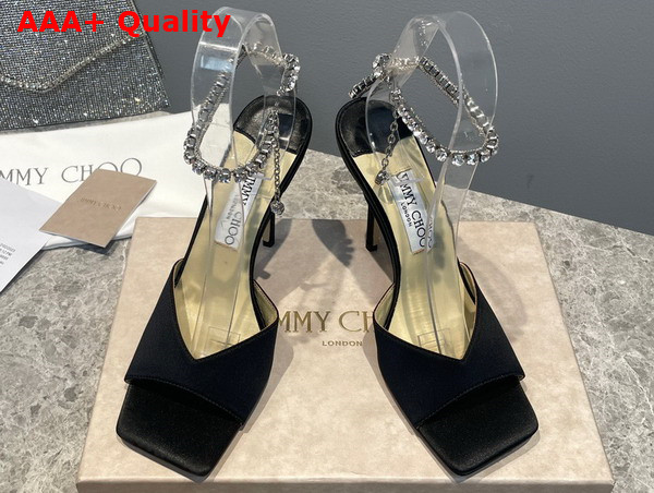 Jimmy Choo Saeda Sandal 100 Black Satin with Crystal Embellishment Replica