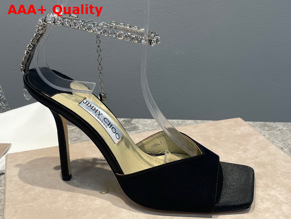 Jimmy Choo Saeda Sandal 100 Black Satin with Crystal Embellishment Replica