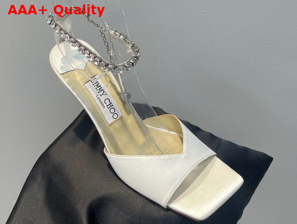 Jimmy Choo Saeda Sandal 100 White Satin with Crystal Embellishment Replica