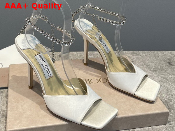 Jimmy Choo Saeda Sandal 100 White Satin with Crystal Embellishment Replica