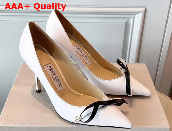 Jimmy Choo Scarlette 85 White Leather Pumps with Bow Detail Replica