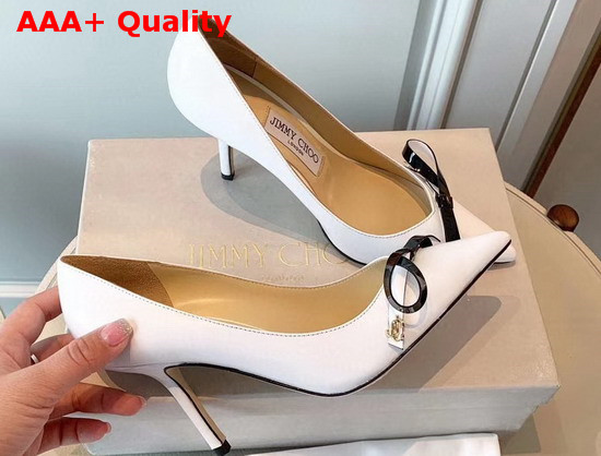 Jimmy Choo Scarlette 85 White Leather Pumps with Bow Detail Replica